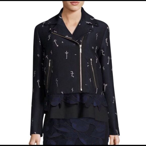 GREY Jason Wu Embroidered Face Crop Moto Jacket - Picture 1 of 12